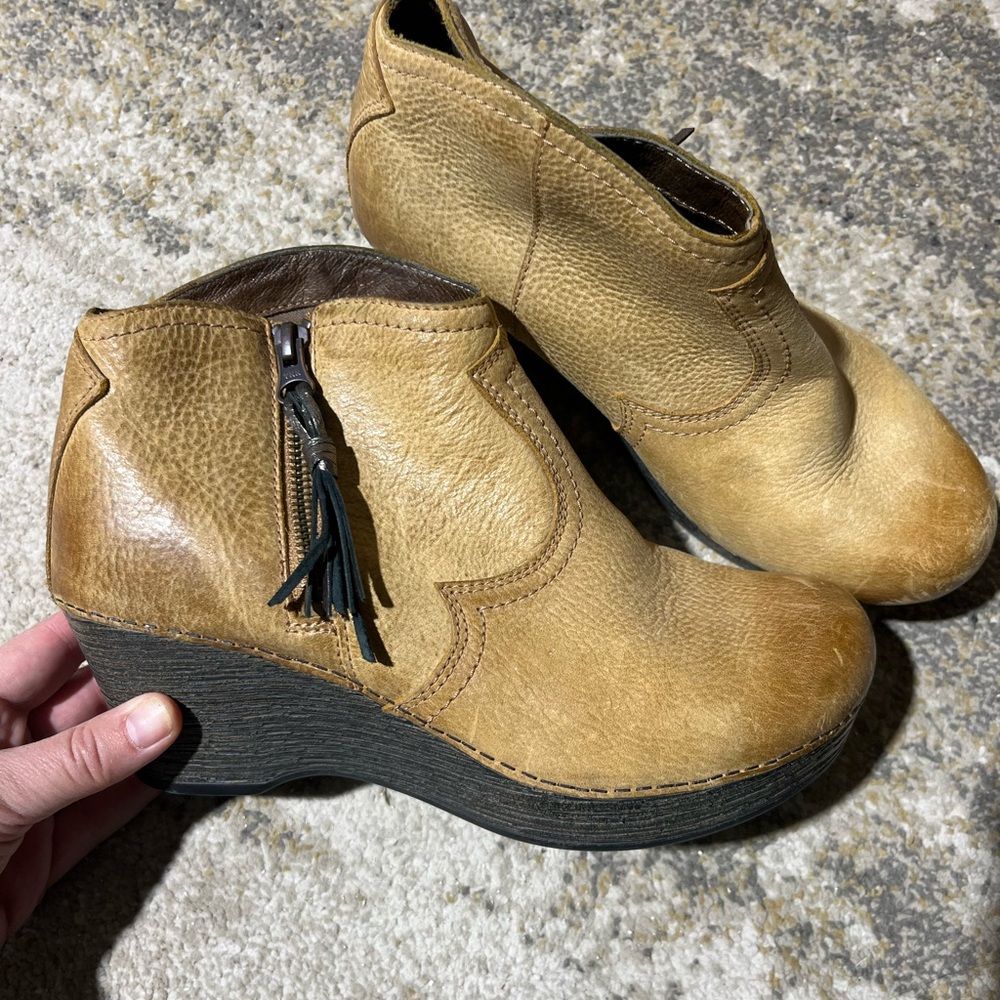 Tan Leather Wedge Dansko Ankle Boots